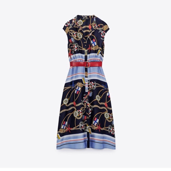NWT ZARA Chain Print Belted Dress S Blogger’s Favorite - Picture 7 of 8
